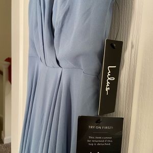 NWT Lulu’s Formal Maxi Dress Silk & Chiffon in Stone Blue (Small)
